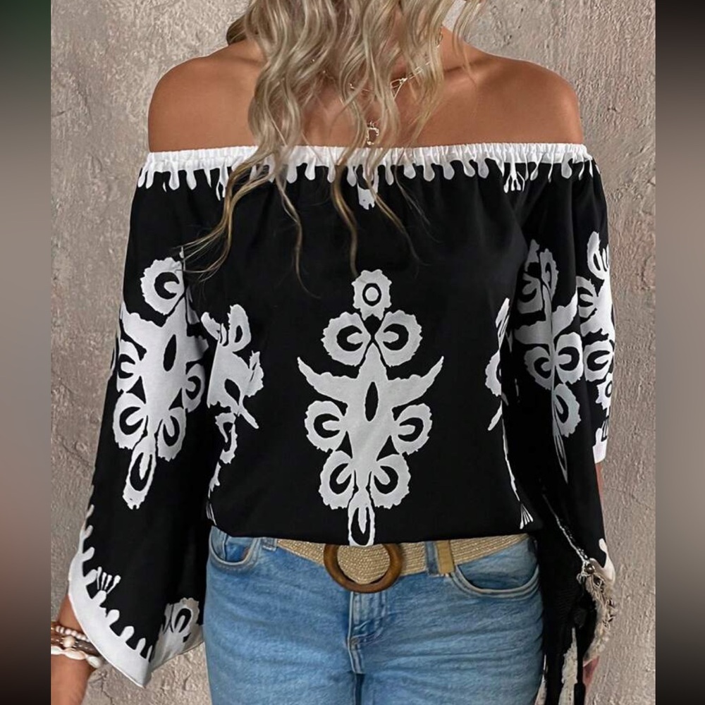 Boho floral print off shoulder blouse - Picture 3 of 6